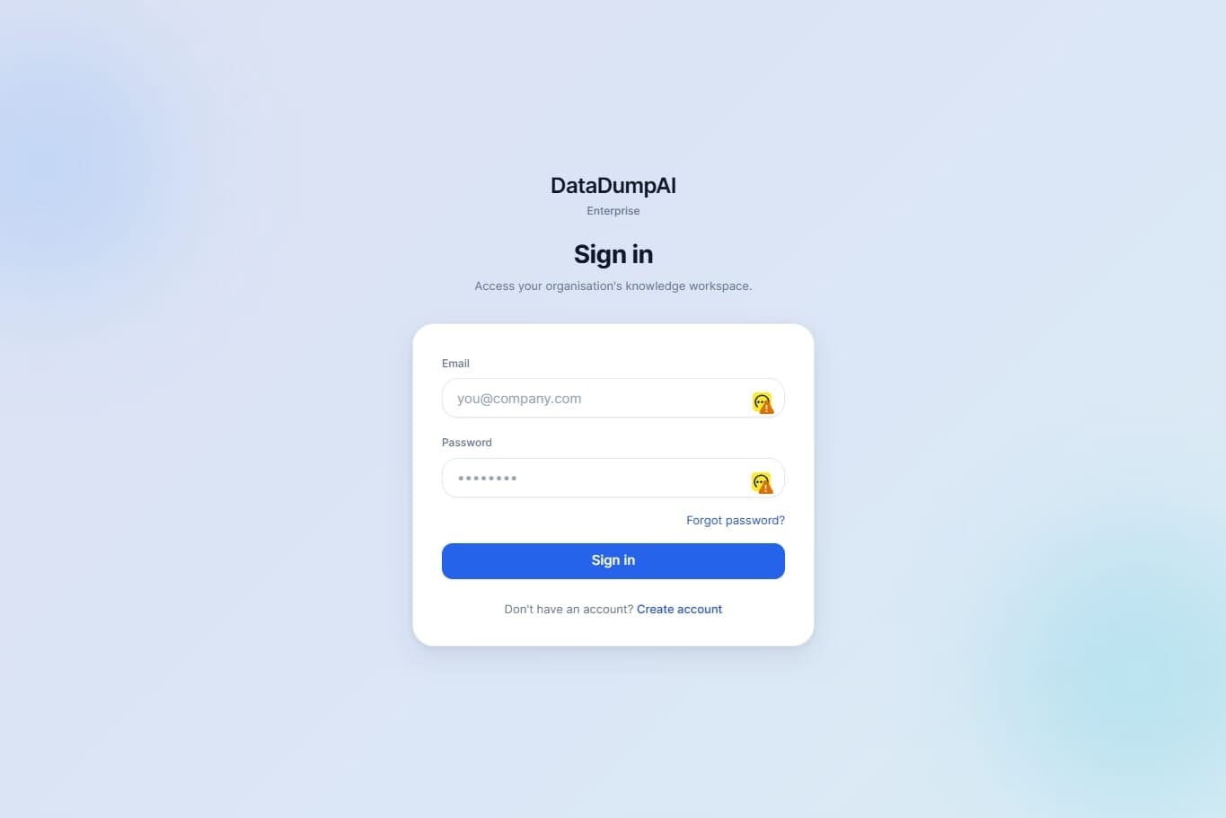 Enterprise sign-in for organisation workspaces.